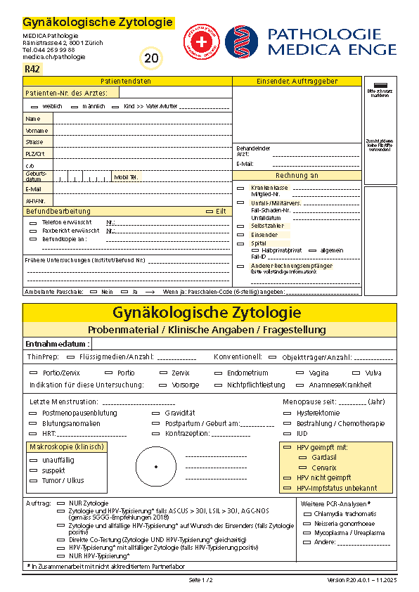 Gynäkologische Zytologie Auftragsformular