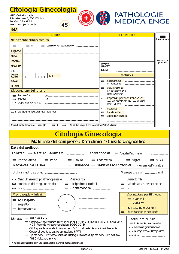 Modulo di richiesta Citologia Ginecologia