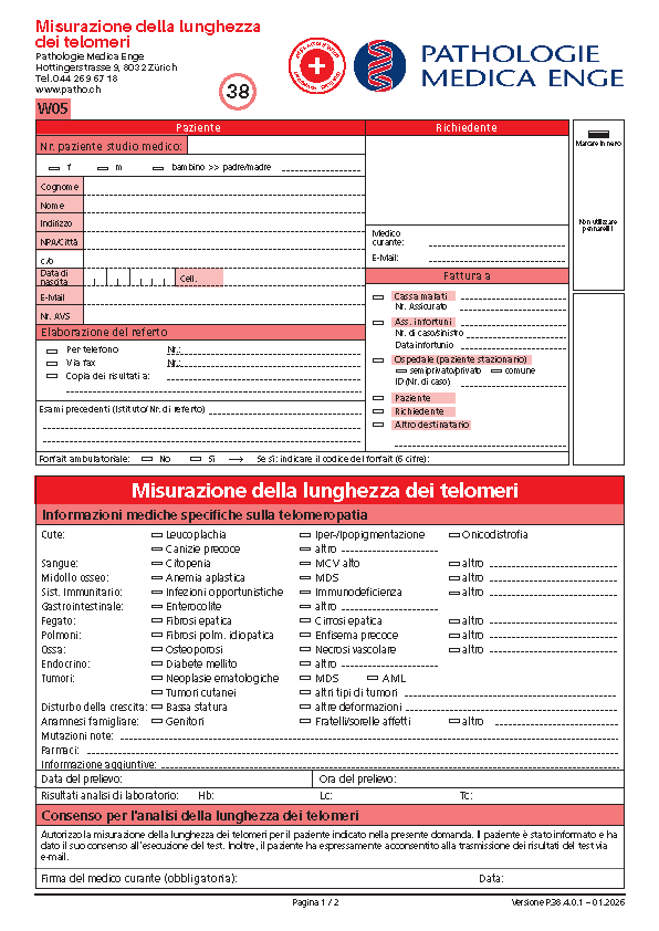 Modulo di richiesta Misurazione della lunghezza dei telomeri
