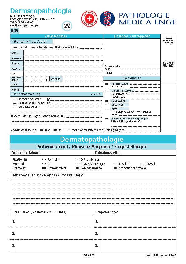 Auftragsformular Dermatopathologie