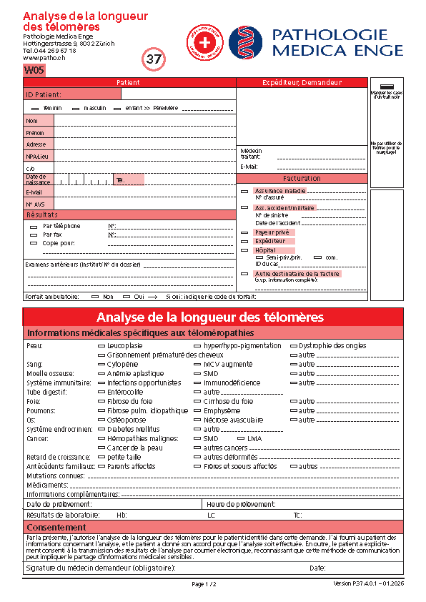 Order form Telomere length measurement (french)