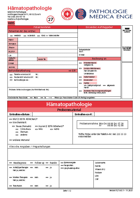 Order form Hematopathology (german)