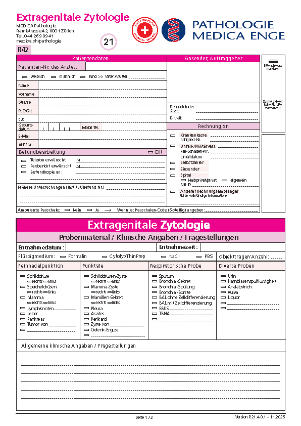 Order form extragenital cytology (german)
