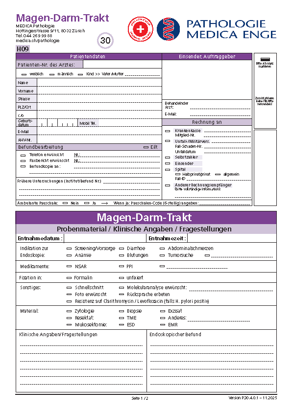Order form gastrointestinal tract (german)